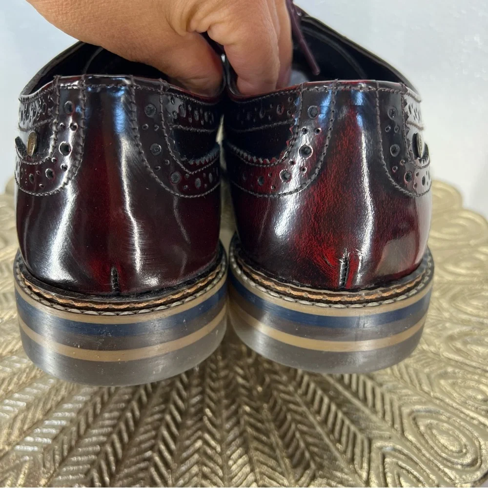 Base London Men’s Leather Brogue Wingtip Oxford Dress Shoes Burgundy‎